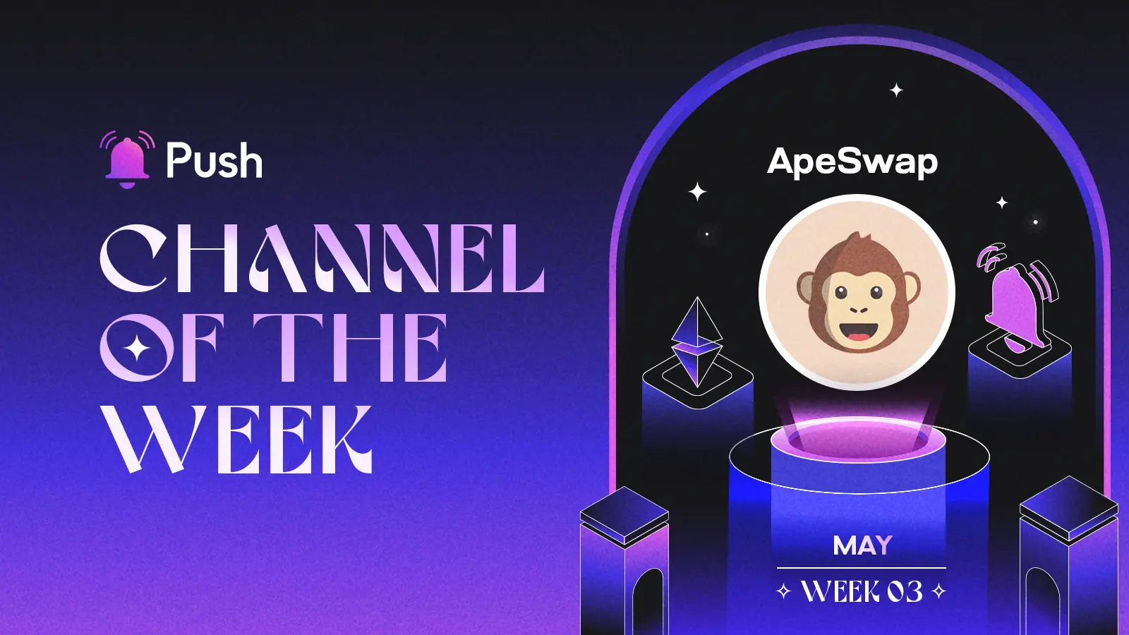 Banner celebrating ApeSwap as May - week 3 channel of week