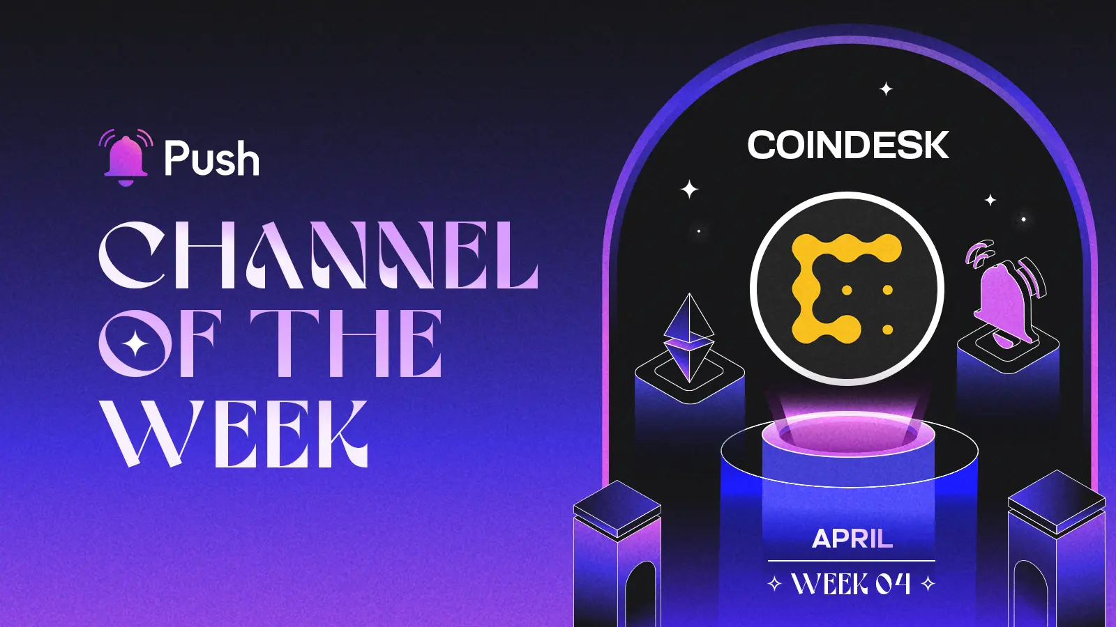 Banner celebrating Coindesk as April - week 4 channel of week