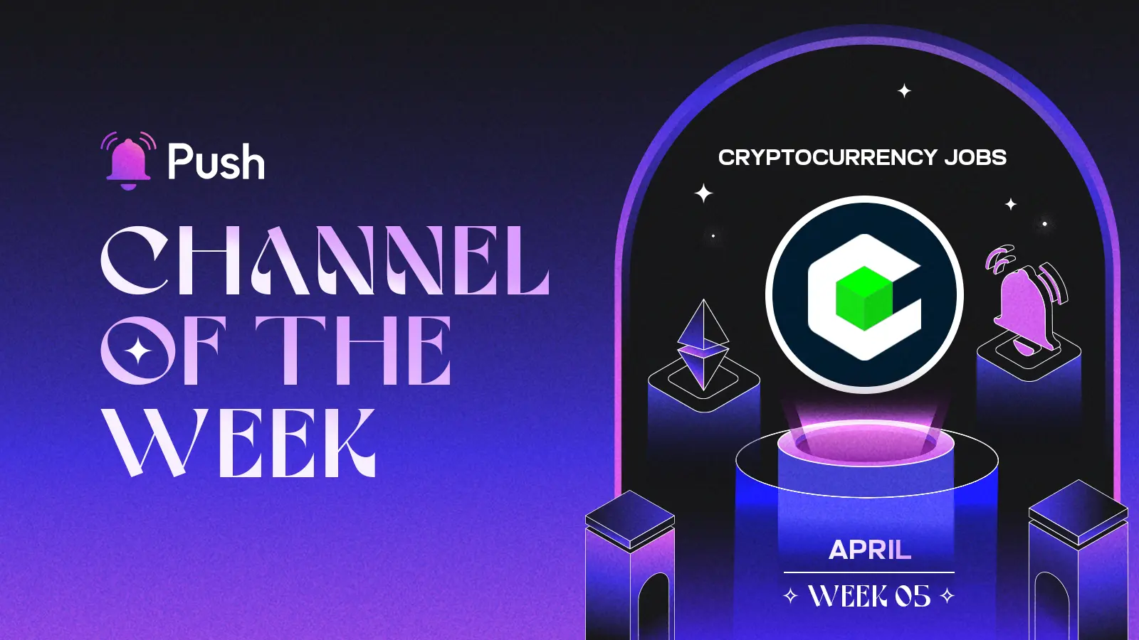 Banner celebrating Cryptocurrency Jobs as April - week 5 channel of week