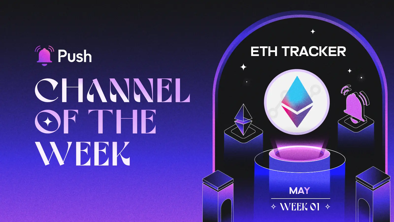 Banner celebrating ETH Tracker as May - week 1 channel of week